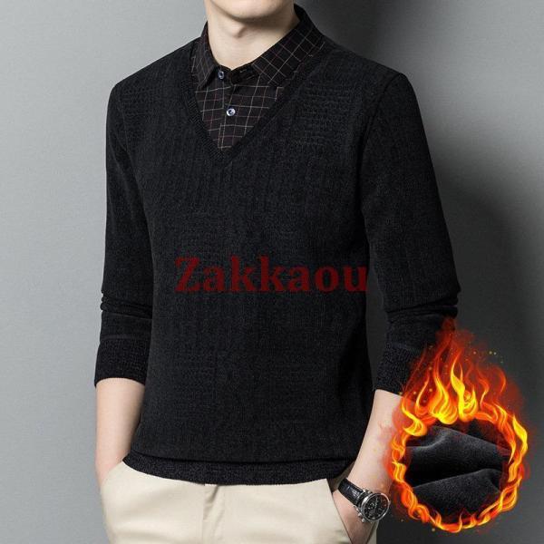 ポロシャツ メンズ 長袖 ゴルフウェア 厚手 フェイクレイヤード 裏起毛 折り襟 Tシャツ トップス ビジネス おしゃれ 通勤 スポーツ 紳士服