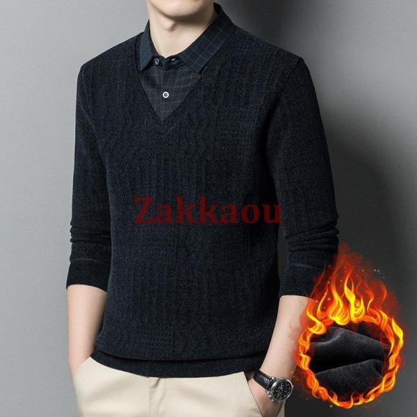 ポロシャツ メンズ 長袖 ゴルフウェア 厚手 フェイクレイヤード 裏起毛 折り襟 Tシャツ トップス ビジネス おしゃれ 通勤 スポーツ 紳士服 - 画像 (8)