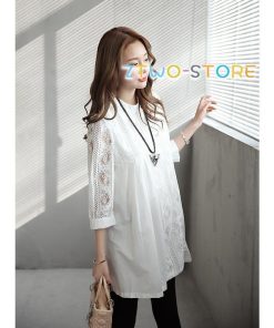 ブラウス レースチュニック  花柄 刺繍 レース 白 丸首 春 夏 ワンピース レディース 大人 可愛い 洋服 袖コンシャス ノーカラー ゆったり きれいめ